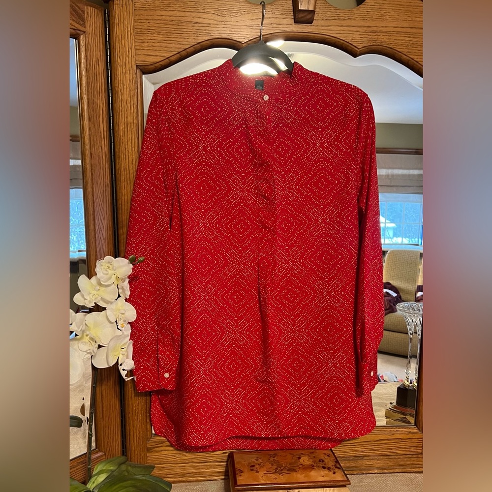Lauren Ralph Lauren Red Printed Tunic Blouse Size Large